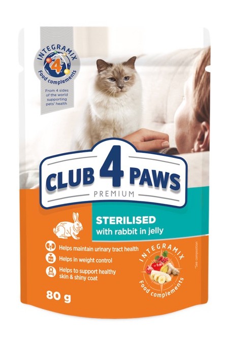 ПАУЧ Клуб 4 лапи для стерилізованих котів кролик,  80г